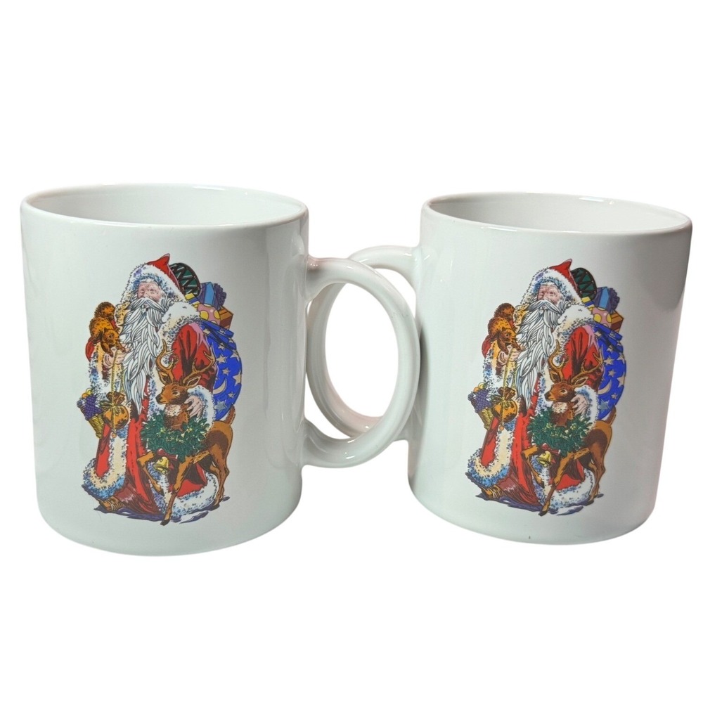 Marshall Fields Dayton Hudson 1991 Santa Christmas Ceramic Mugs Set of 2